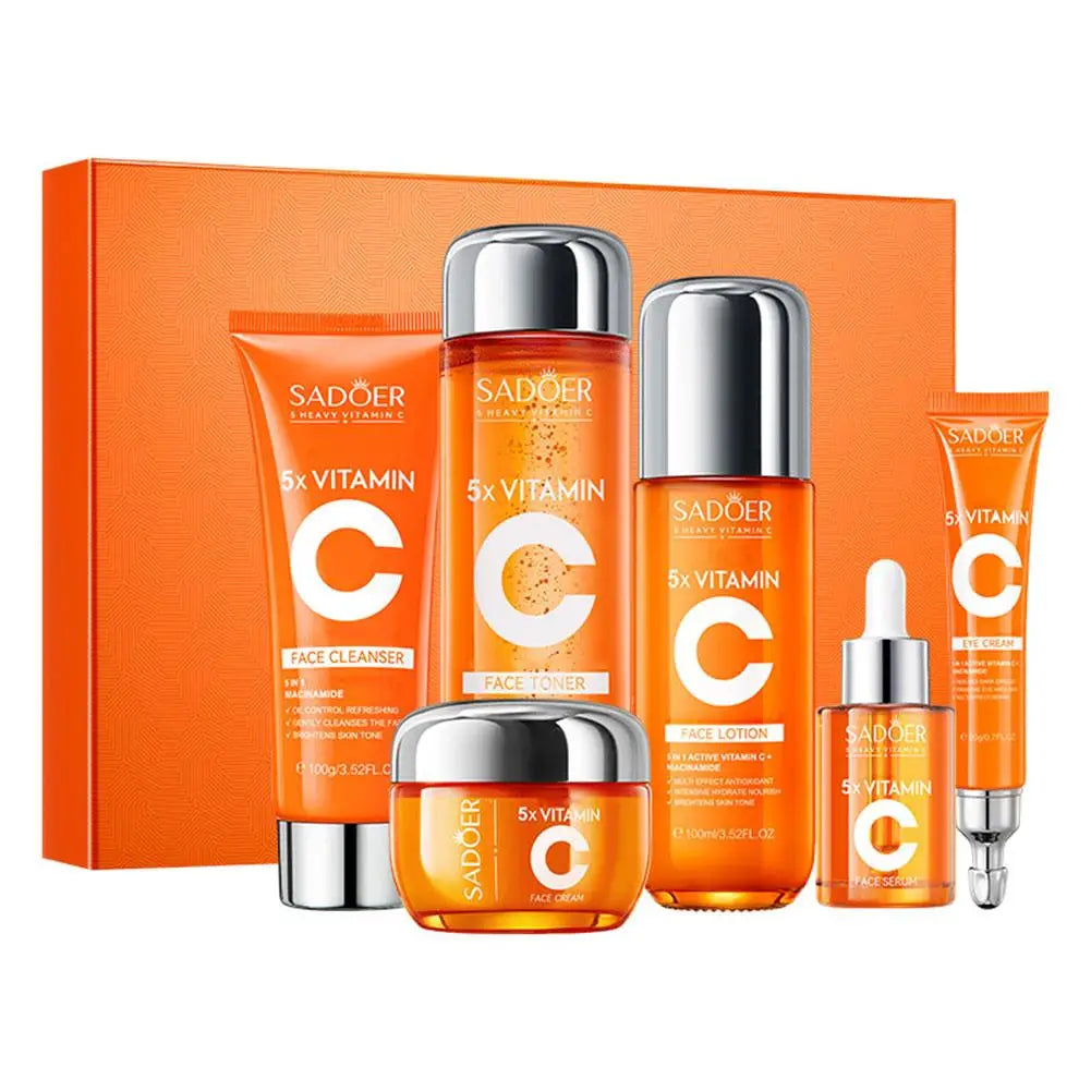Vitamin C & Niacinamide Hydrating Skin Care Set, 6-In-1 Daily Skincare Gift Kit, Face Wash, Toner, Serum, Face Cream, Eye Cream