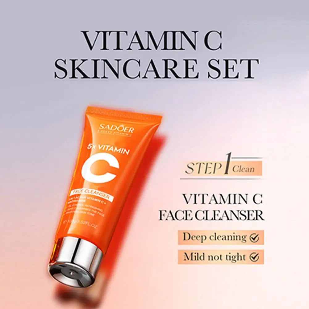 Vitamin C & Niacinamide Hydrating Skin Care Set, 6-In-1 Daily Skincare Gift Kit, Face Wash, Toner, Serum, Face Cream, Eye Cream