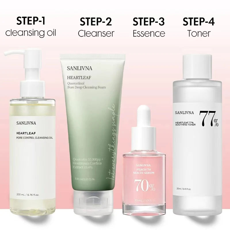 Sanlivna Korean Skincare Heartleaf 4-Piece Set - Oil Balance & Brightening with Soothing Complex