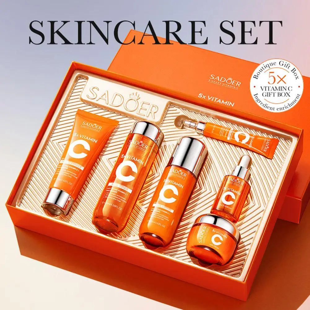Vitamin C & Niacinamide Hydrating Skin Care Set, 6-In-1 Daily Skincare Gift Kit, Face Wash, Toner, Serum, Face Cream, Eye Cream