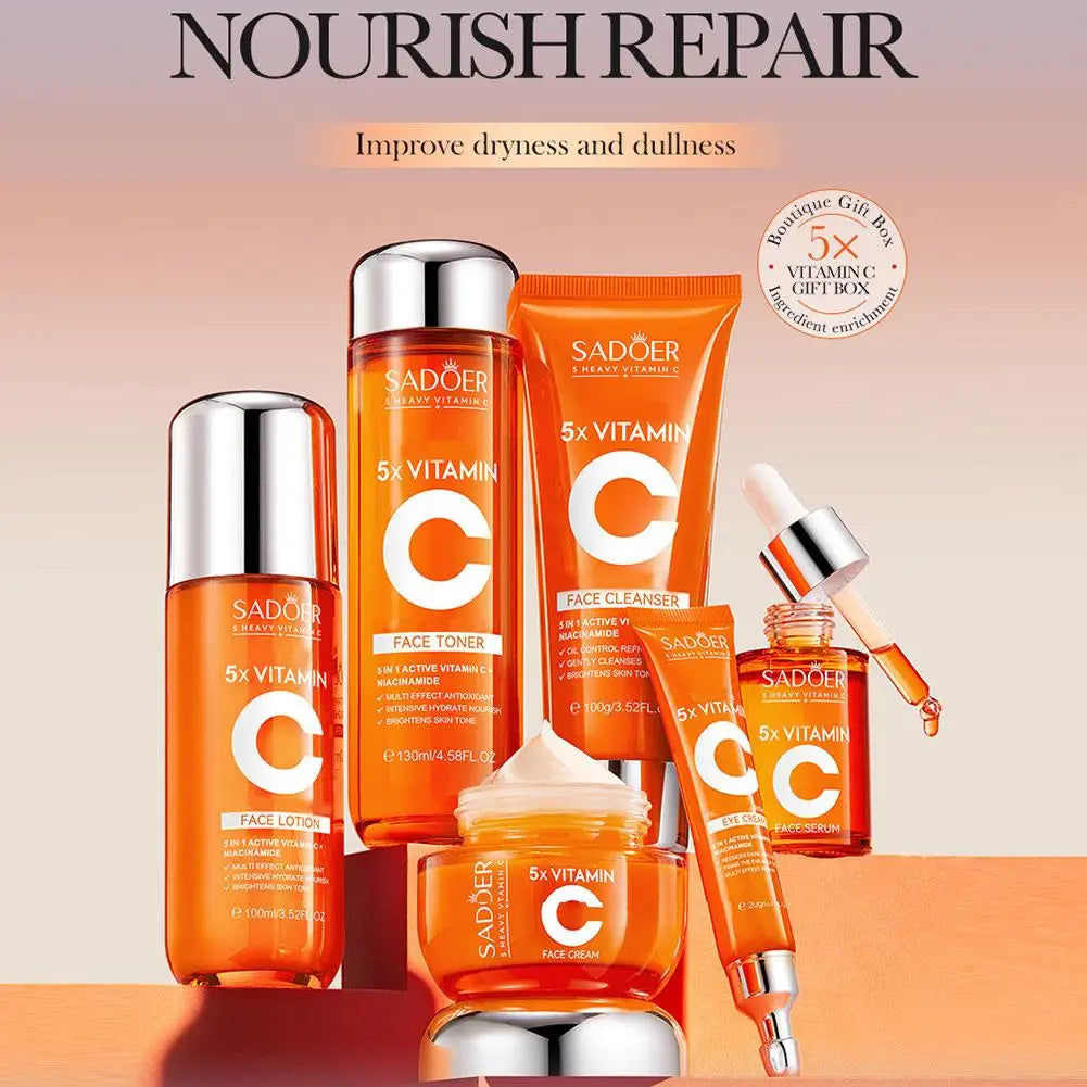 Vitamin C & Niacinamide Hydrating Skin Care Set, 6-In-1 Daily Skincare Gift Kit, Face Wash, Toner, Serum, Face Cream, Eye Cream